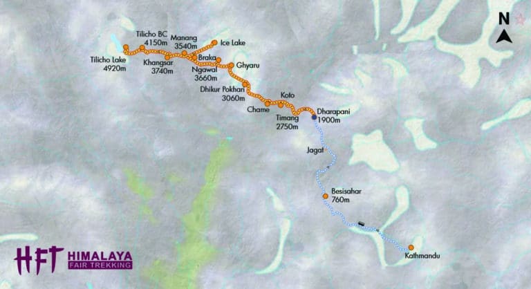Nepal: Tilicho Lake Trek (T104): Tourenverlauf/Map/ItineryT104 tilicho-lake-trek final