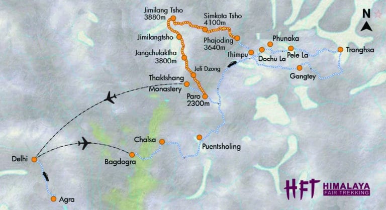 Bhutan: Trekking & Kultur im Land des Donnerdrachens (T402) Itinery / Map / Reiseverlauf