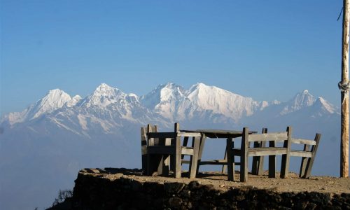 Nepal: Trekking in Langtang, Blick von der Lodge in Laurebina Yak unterhalb von Gosainkund